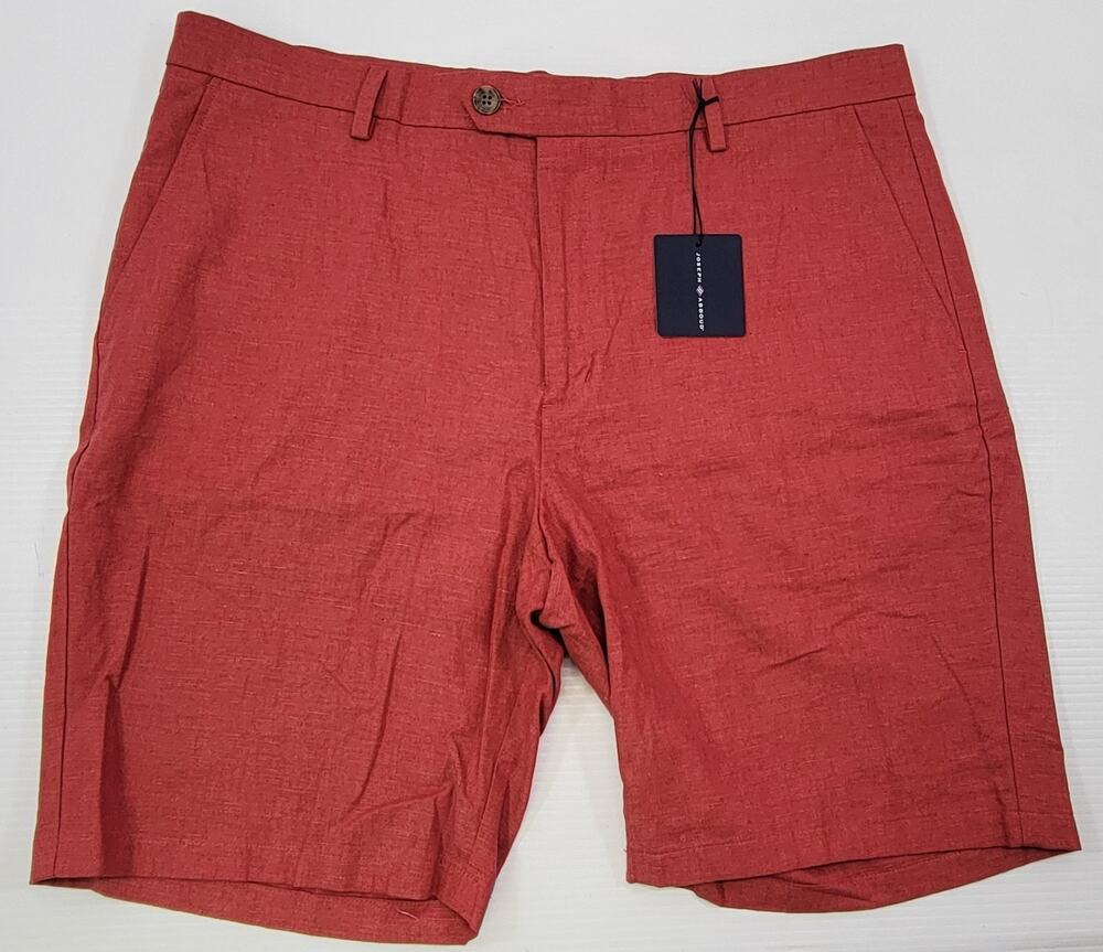 N) Joseph Abboud Men Modern Fit Red Shorts 38 Linen Cotton